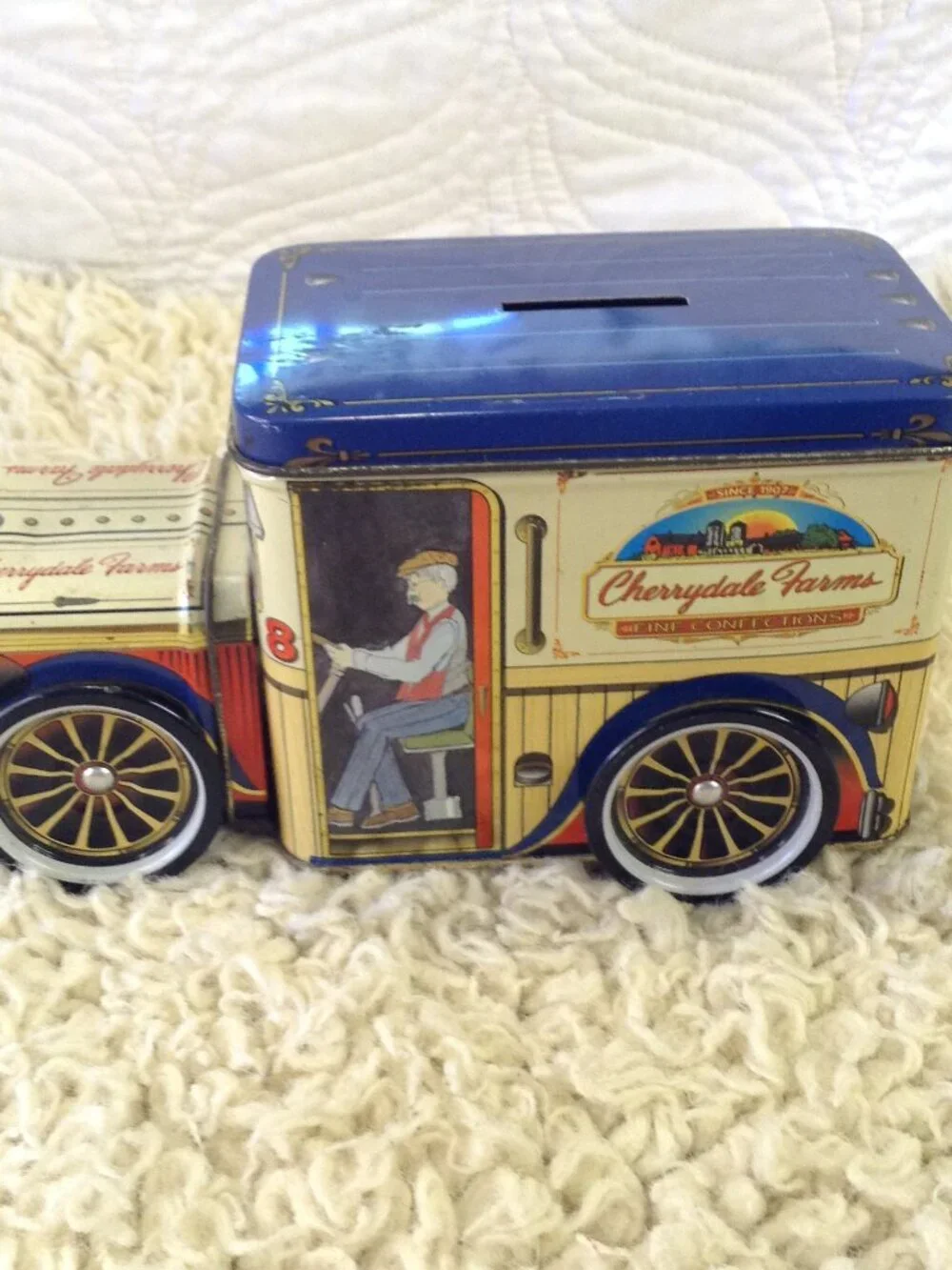 VTG Cherrydale Farms Tin Delivery Truck Coin Bank Nostalgic Kidcore Collectible